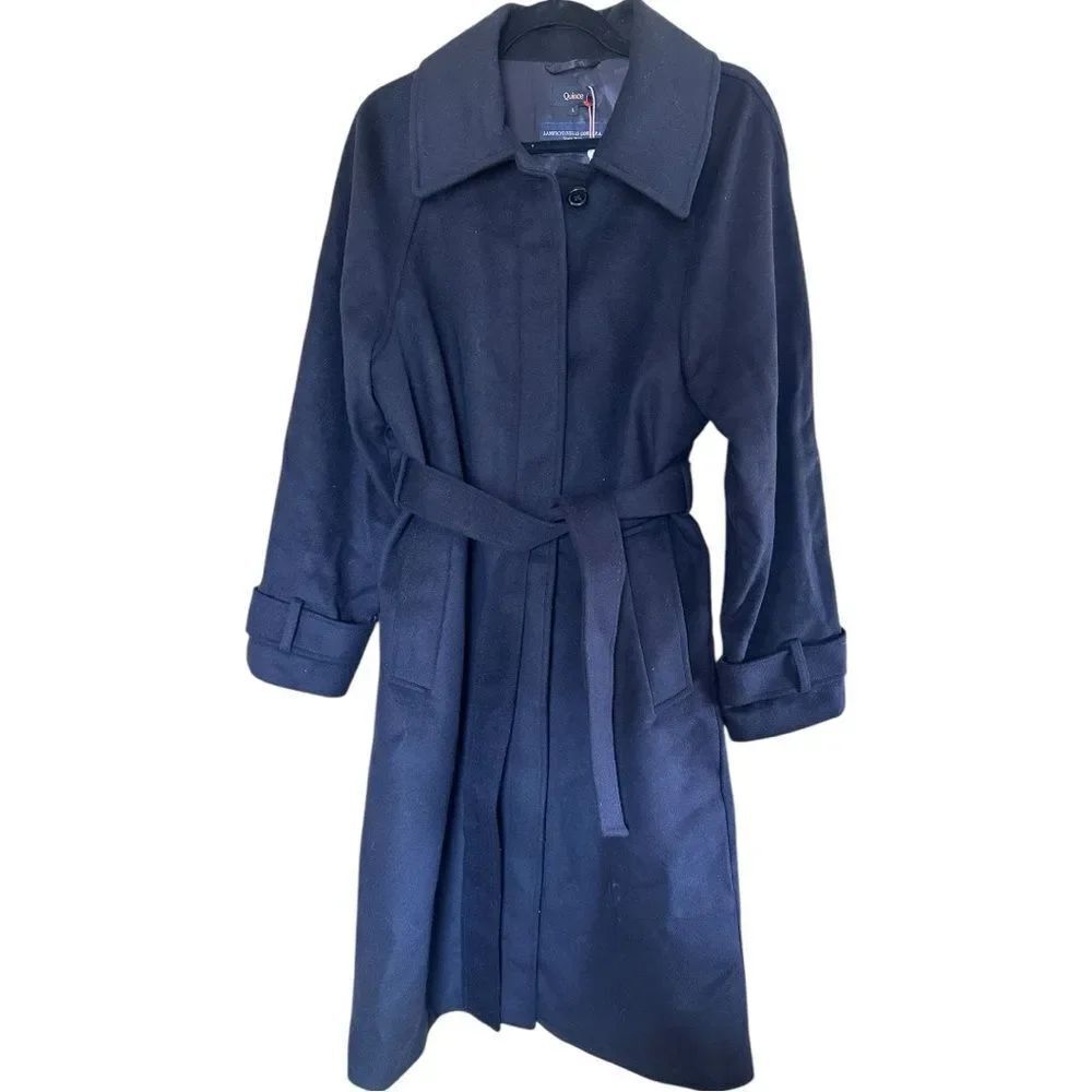 Quince Italian Wool Belted Coat in Black Size Large NWTs